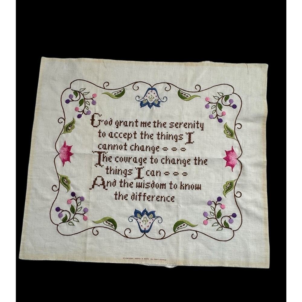 Vintage Embroidered Serenity Prayer Cross Stitch Sampler Unframed Handmade 20x17